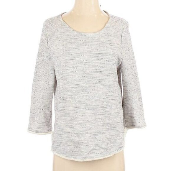 Anthropologie W5 Heather Gray Zip Back 3/4 Sleeve Pullover Fringe Sweatshirt Sm - Picture 1 of 10